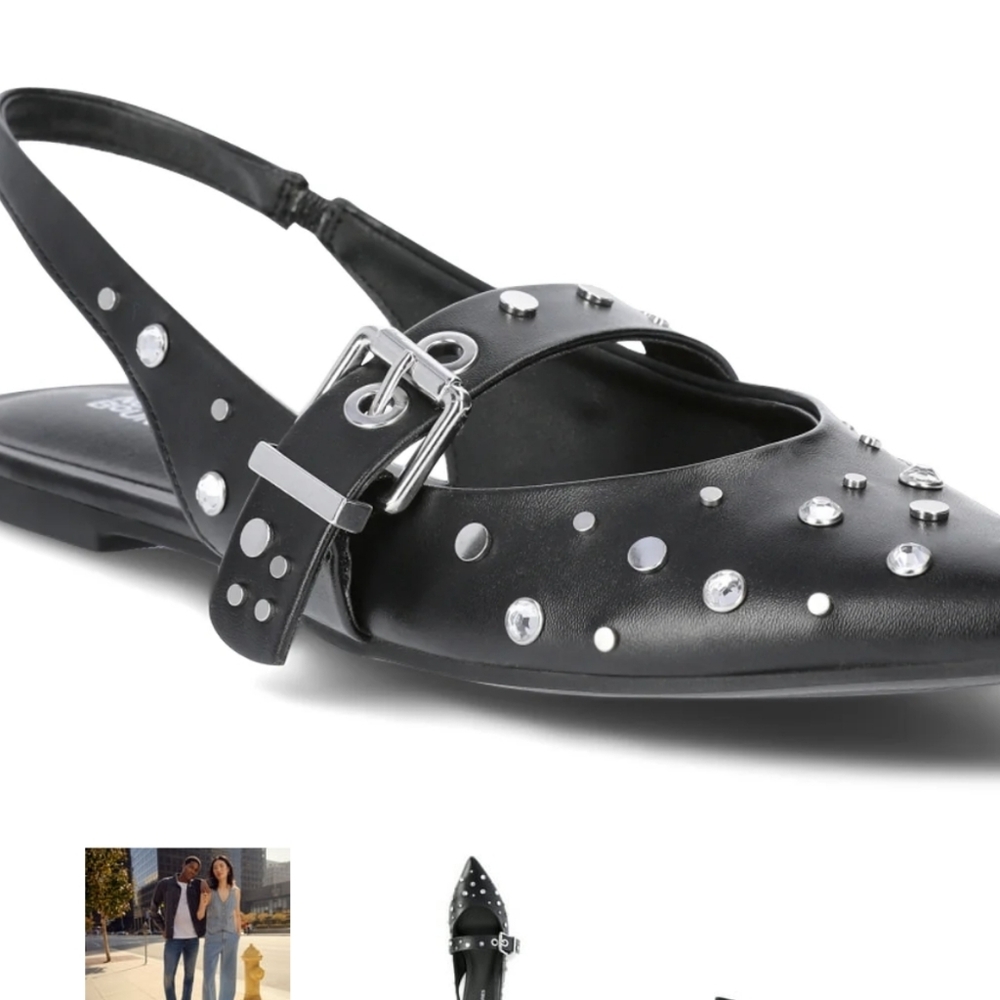 New Women's Studded Sling Back Sparkle Pointed Flat Shoes Black size 9
